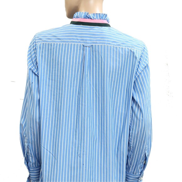 Kerri Rosenthal Striped Printed Shirt Top Ruffle Buttondown Cotton M NEW 282447 - Picture 4 of 6